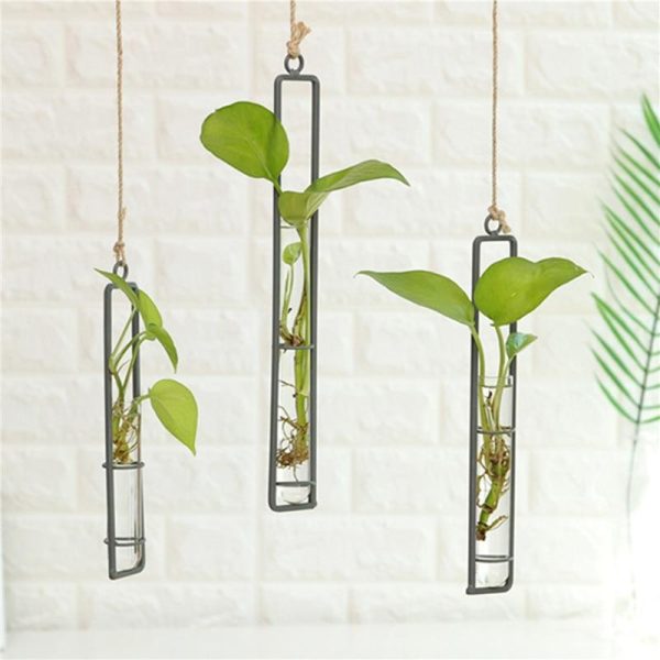 Clear Hanging Glass Planter Water Iron Art Hydroponic Vase Test Tube