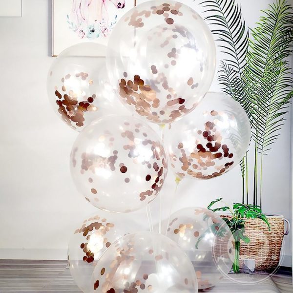 Pack Of  6 Transparent Balloon Rose Gold Confetti