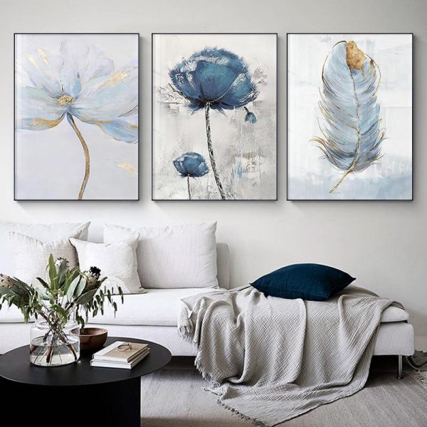 Flower Canvas Art Abstract Painting Print Feather Decoration