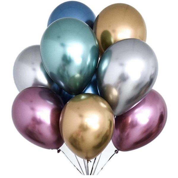 Pack Of  10 Top Quality Metallic Latex Balloon Thick Metal