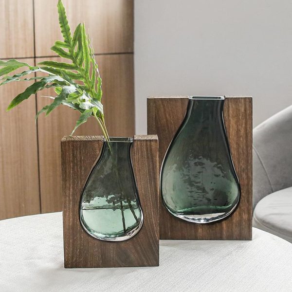 Nordic log solid wood transparent glass vase