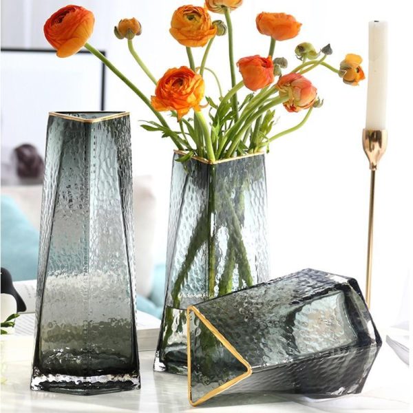 Nordic Style Triangle Hammered Glass Vase