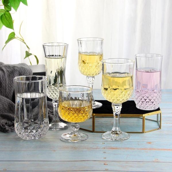 12Pcs Diamond Pattern Red Wine Glasses